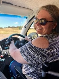 Tracey driving with Wireless Satellite Accelerator