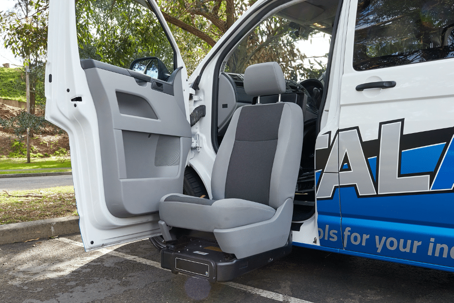 Lowering swivel seat exiting the Total Ability van