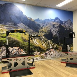 Total Ability showroom with Stelvio mountain scene burial on background wall